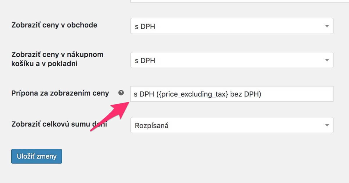 Prípona dane, WooCommerce